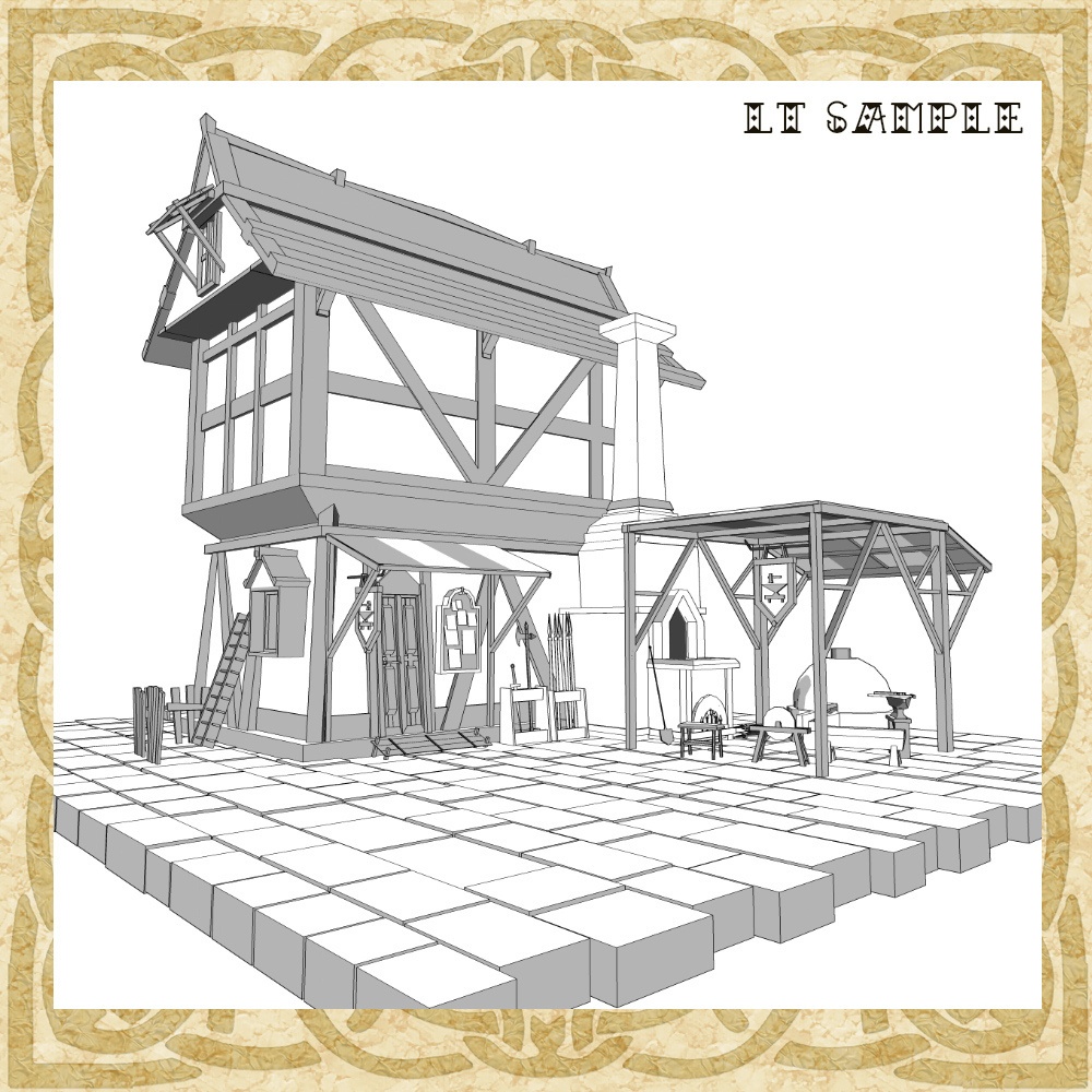 3D中世ファンタジー鍛冶屋/武器屋(fbx/cs3o)
