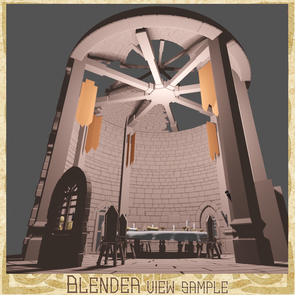 3D中世ファンタジー城砦の円卓の会議室(cs3o/fbx)