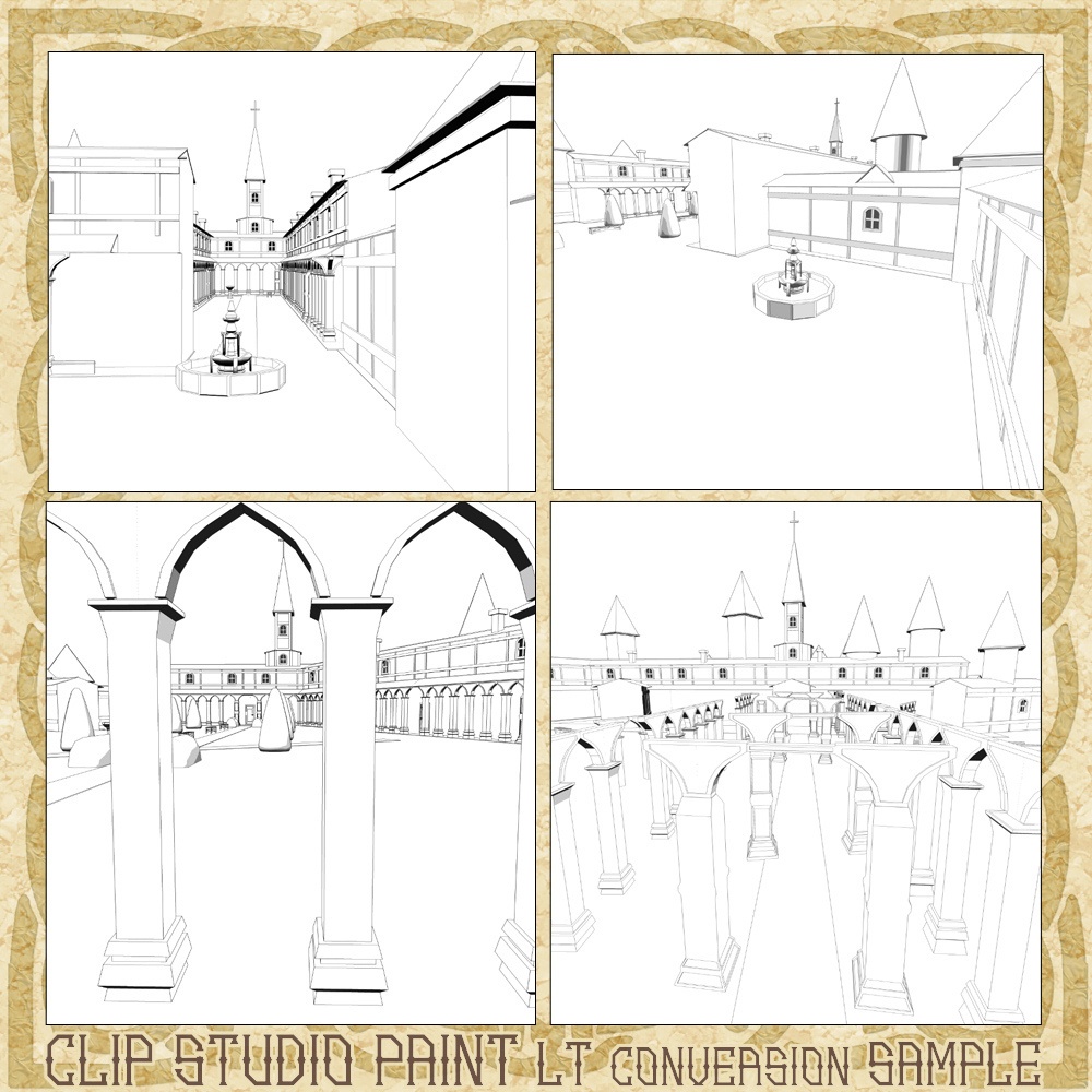 3D中世ファンタジー修道院の中庭 fbx/cs3o