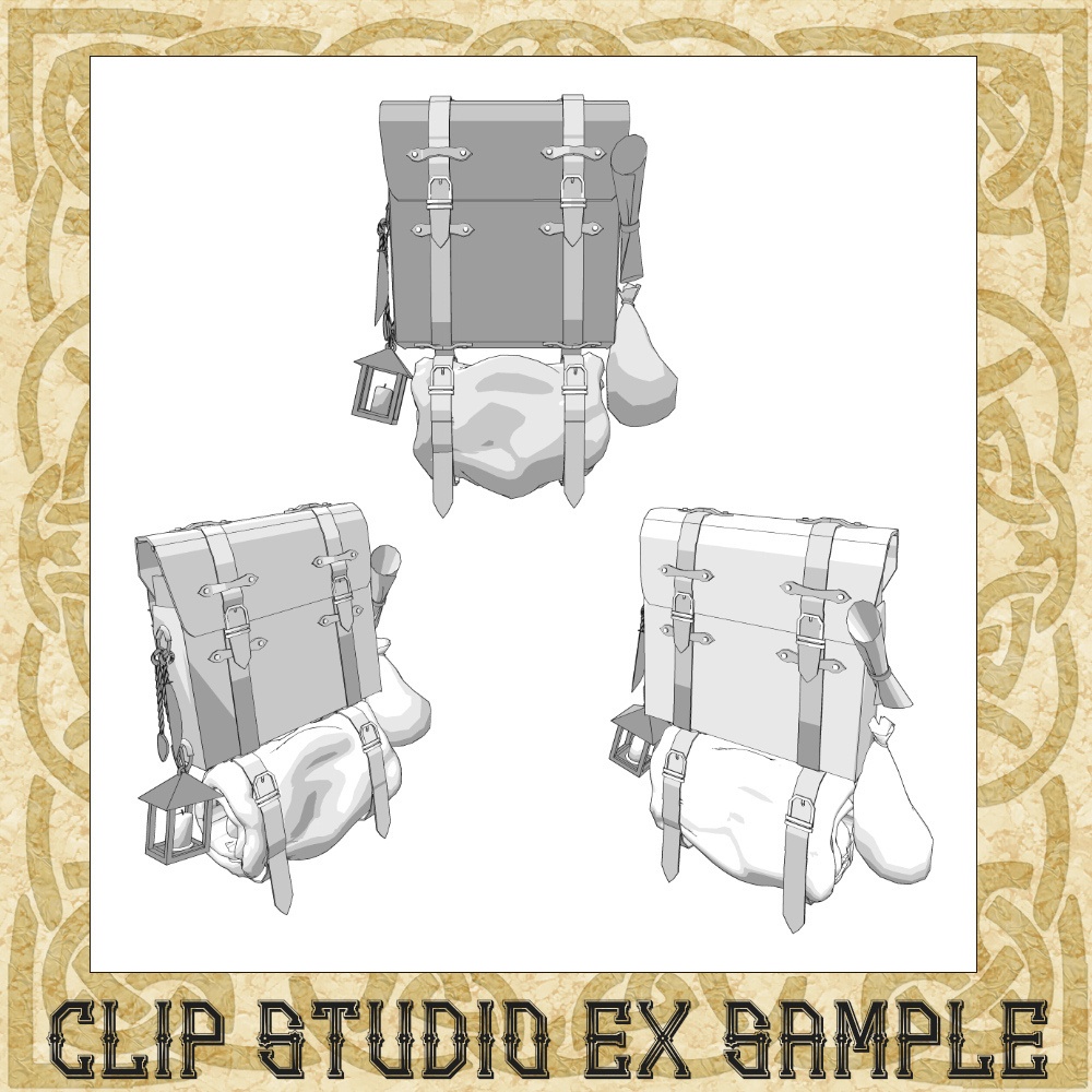 3D中世ファンタジー冒険者のバックパック&野宿セット(cs3o/fbx)