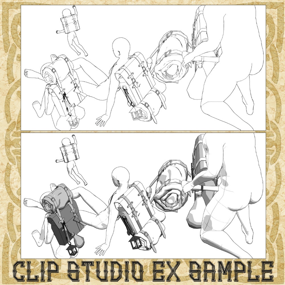 3D中世ファンタジー冒険者のバックパック&野宿セット(cs3o/fbx)