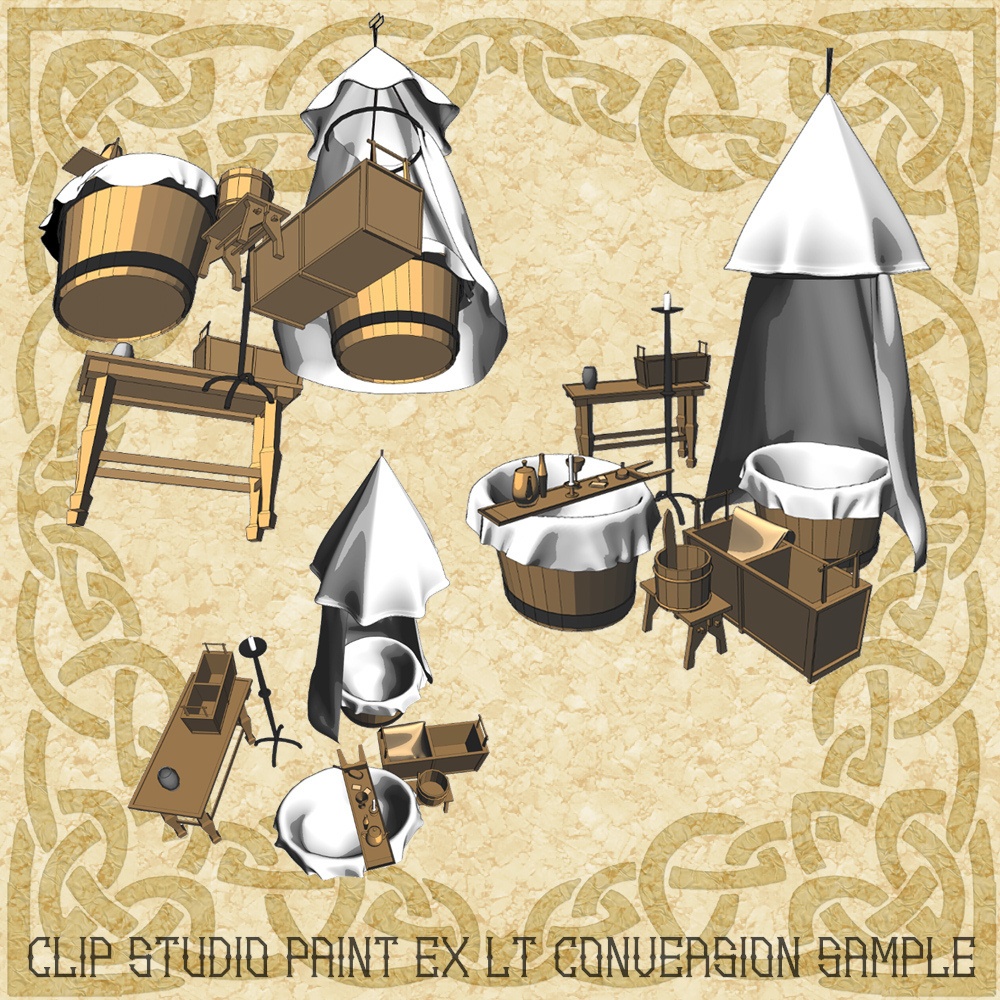 3D中世ファンタジー浴室&バスタブセット(cs3o/fbx)