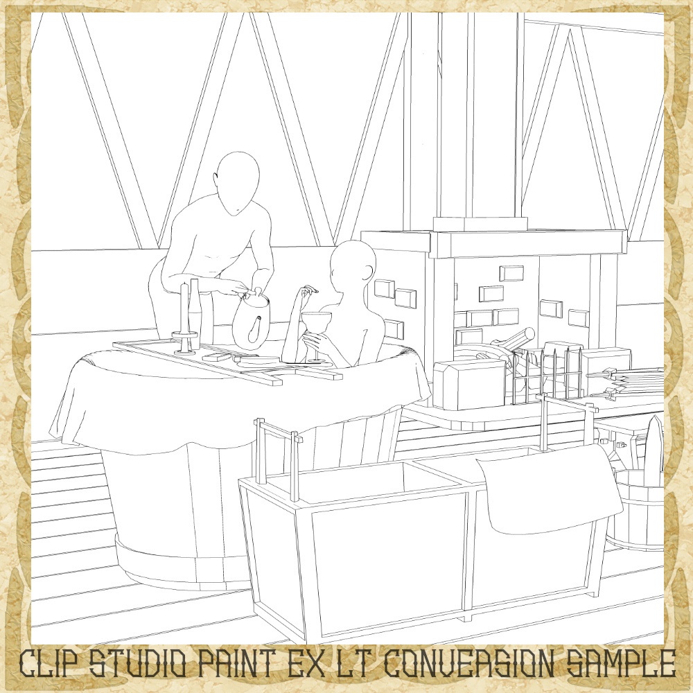 3D中世ファンタジー浴室&バスタブセット(cs3o/fbx)