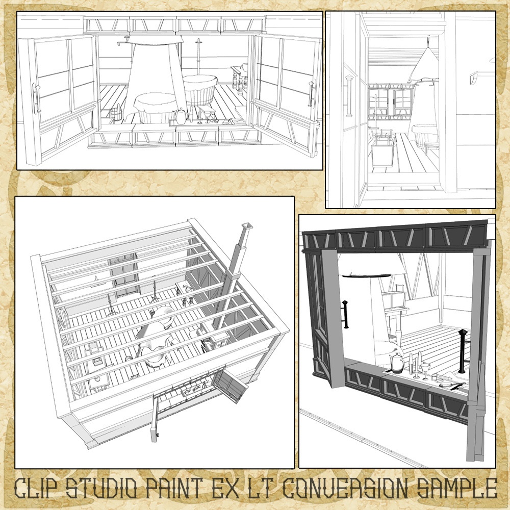 3D中世ファンタジー浴室&バスタブセット(cs3o/fbx)