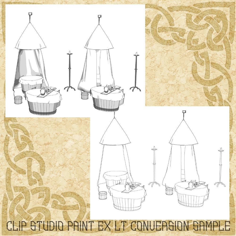 3D中世ファンタジー浴室&バスタブセット(cs3o/fbx)