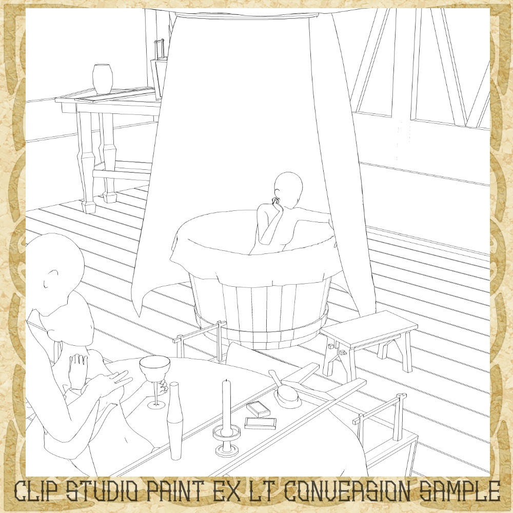 3D中世ファンタジー浴室&バスタブセット(cs3o/fbx)