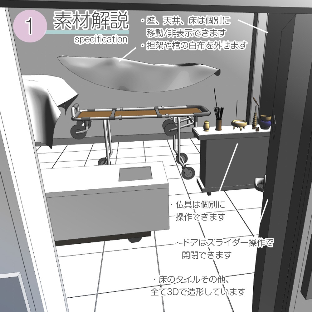 3D病院の霊安室/遺体安置室(fbx/cs3o)