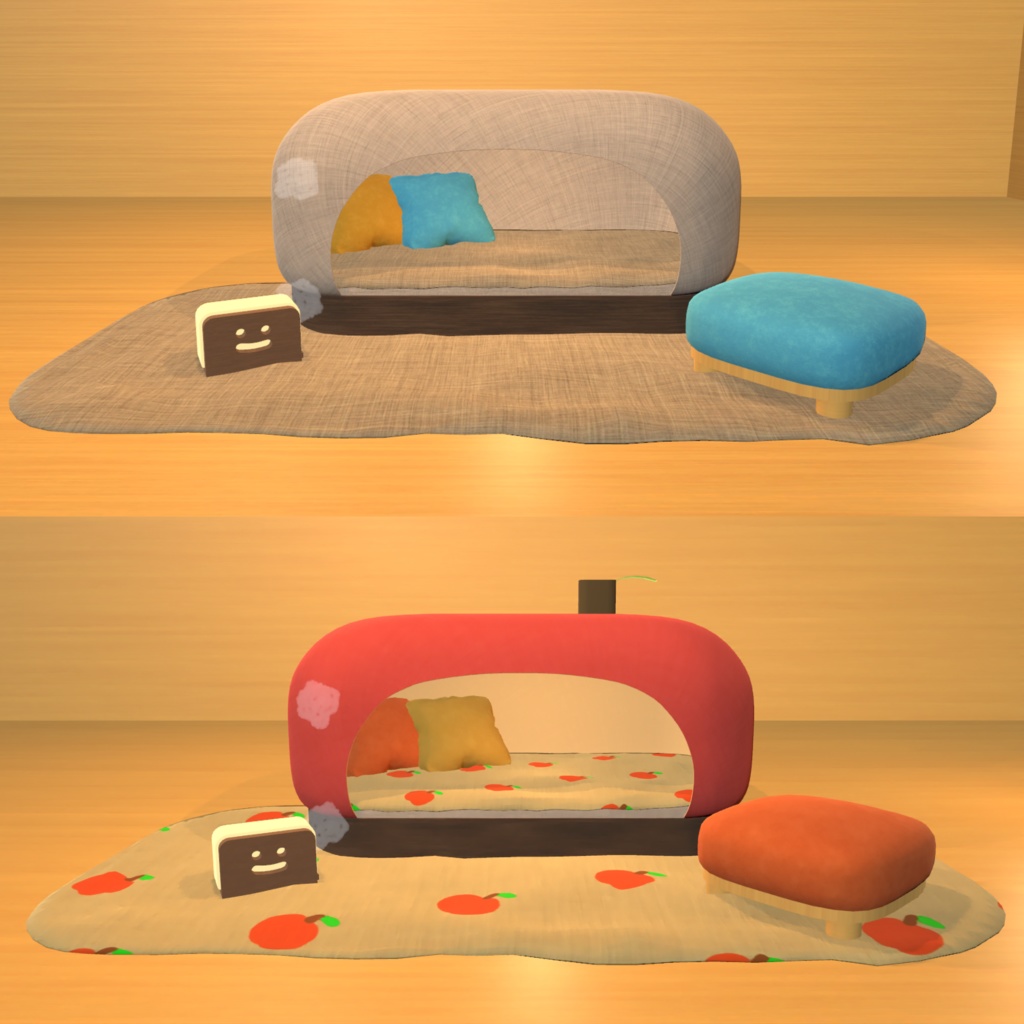 [VRChat向け]ベッドソファ２種類(加湿器パーティクル付)