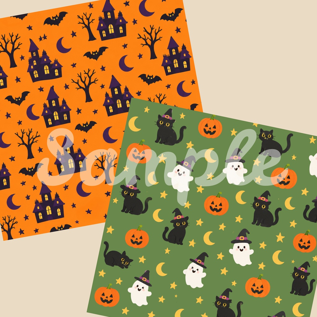ハロウィン柄 デジタルペーパー 8枚 ハロウィーン Halloween シームレスパターン