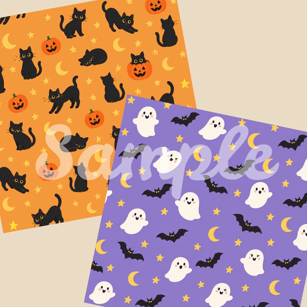 ハロウィン柄 デジタルペーパー 8枚 ハロウィーン Halloween シームレスパターン