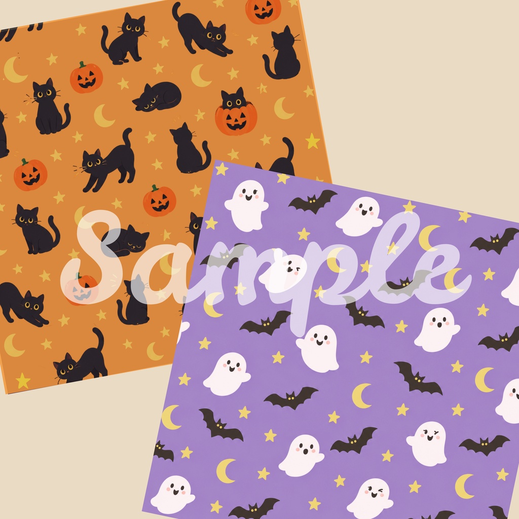 ハロウィン柄 デジタルペーパー 8枚 ハロウィーン Halloween シームレスパターン Ver.02
