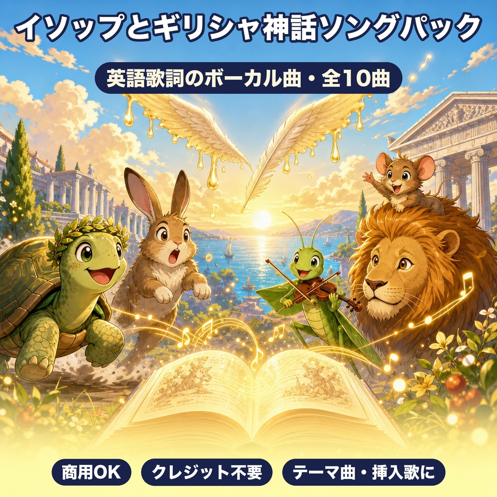 ゲーム・動画テーマ曲に|イソップとギリシャ神話ソングパック(英語歌詞・ボーカル入り10曲)