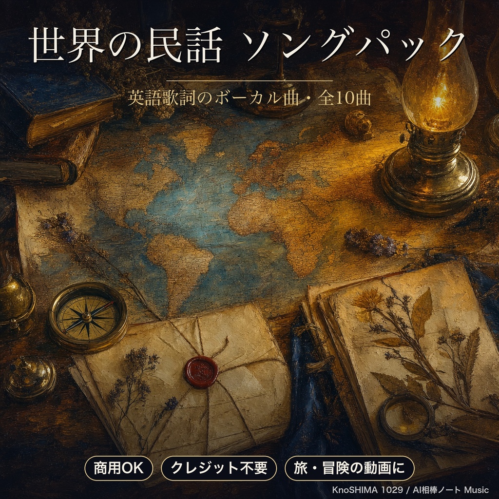 世界の民話ソングパック "Old Maps"|旅・冒険の動画に|英語歌詞・ボーカル10曲|商用OK・クレジット不要|KnoSHIMA 1029