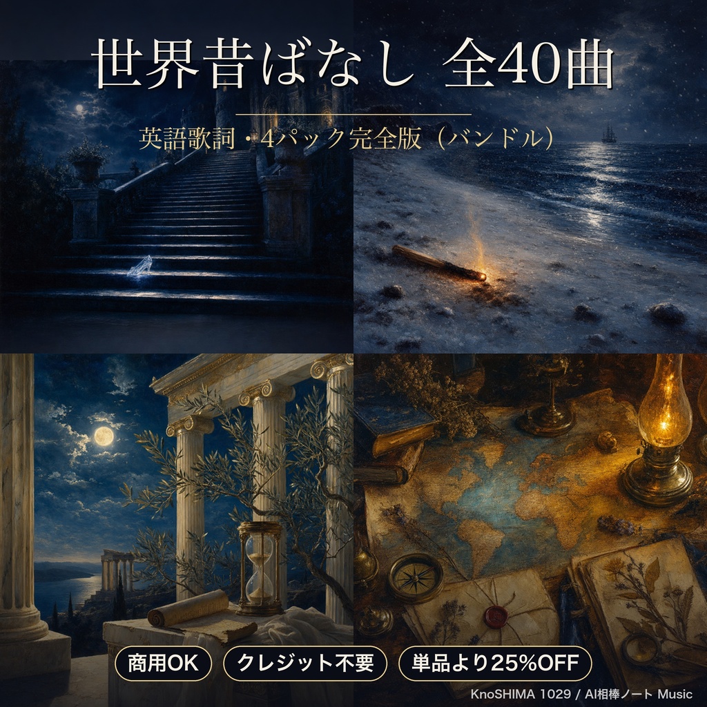 世界昔ばなし 全40曲バンドル "World Fairy Tales"｜ゲーム1本分の主題歌に｜英語歌詞・4パック完全版｜商用OK・クレジット不要｜KnoSHIMA 1029
