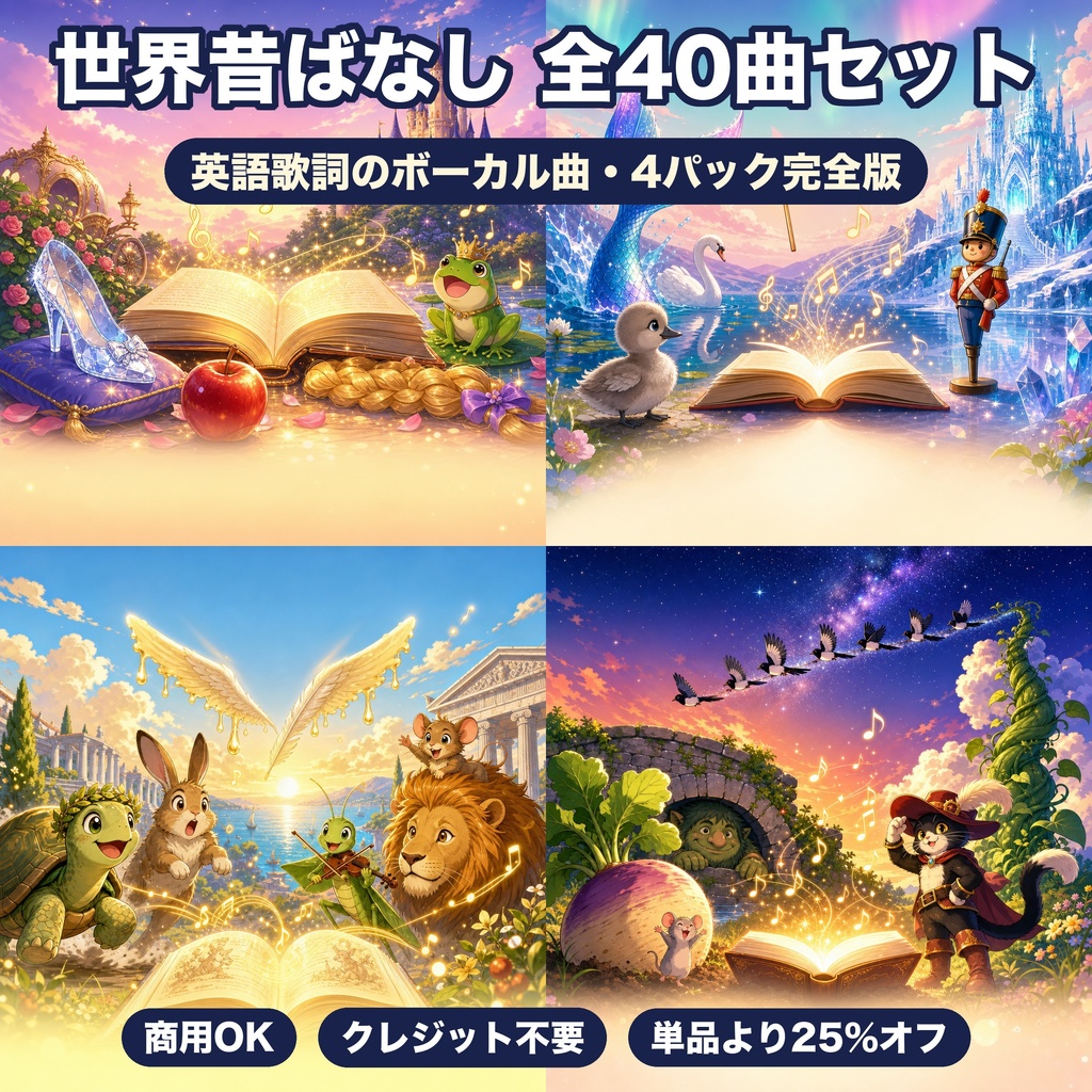 ゲーム・動画テーマ曲に|世界昔ばなし 全40曲バンドル(英語歌詞・ボーカル入り)