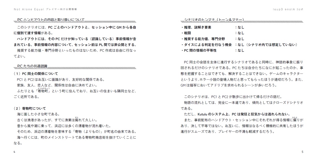 Kutulu1~2名用シナリオ『Not Alone Equal』