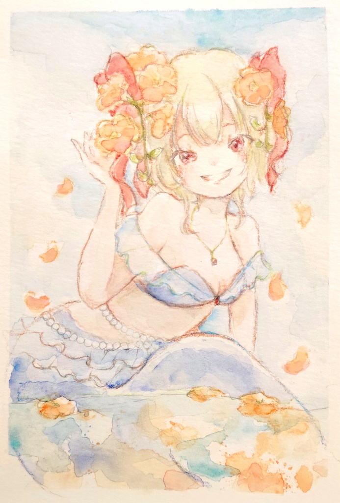 原画　ノウゼンカズラと人魚