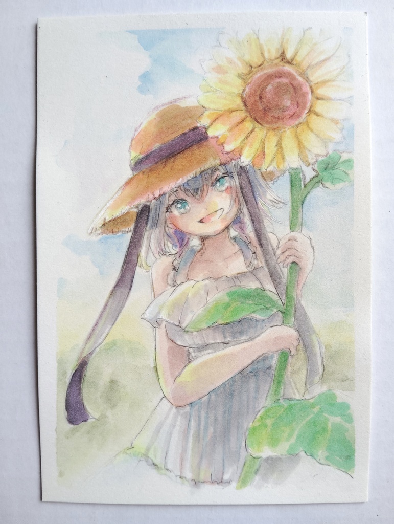 【ドローイング原画】麦わら帽とひまわり