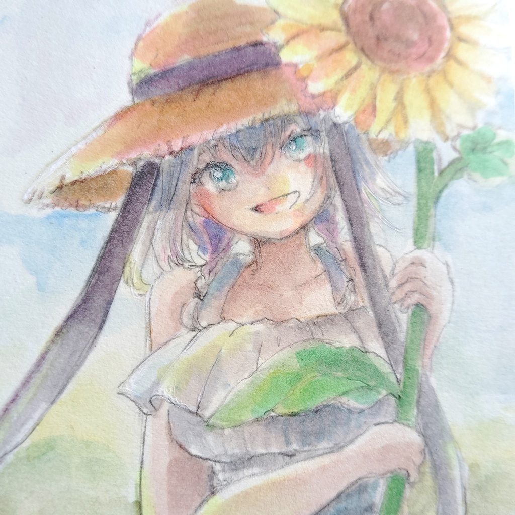 【ドローイング原画】麦わら帽とひまわり