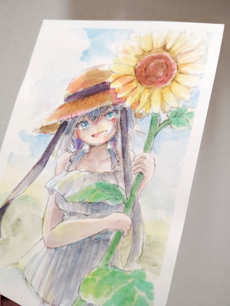 【ドローイング原画】麦わら帽とひまわり