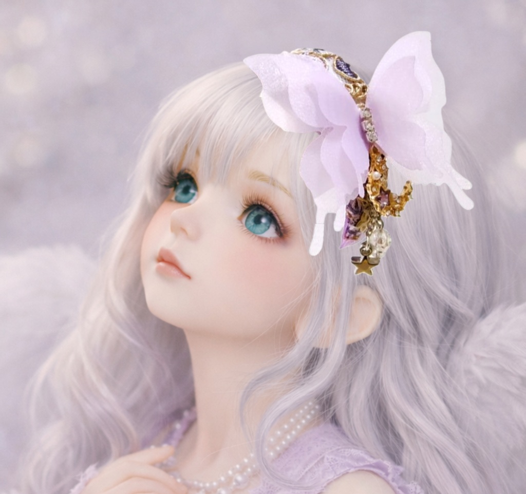 ドール用カチューシャ蝶々パープル送料無料