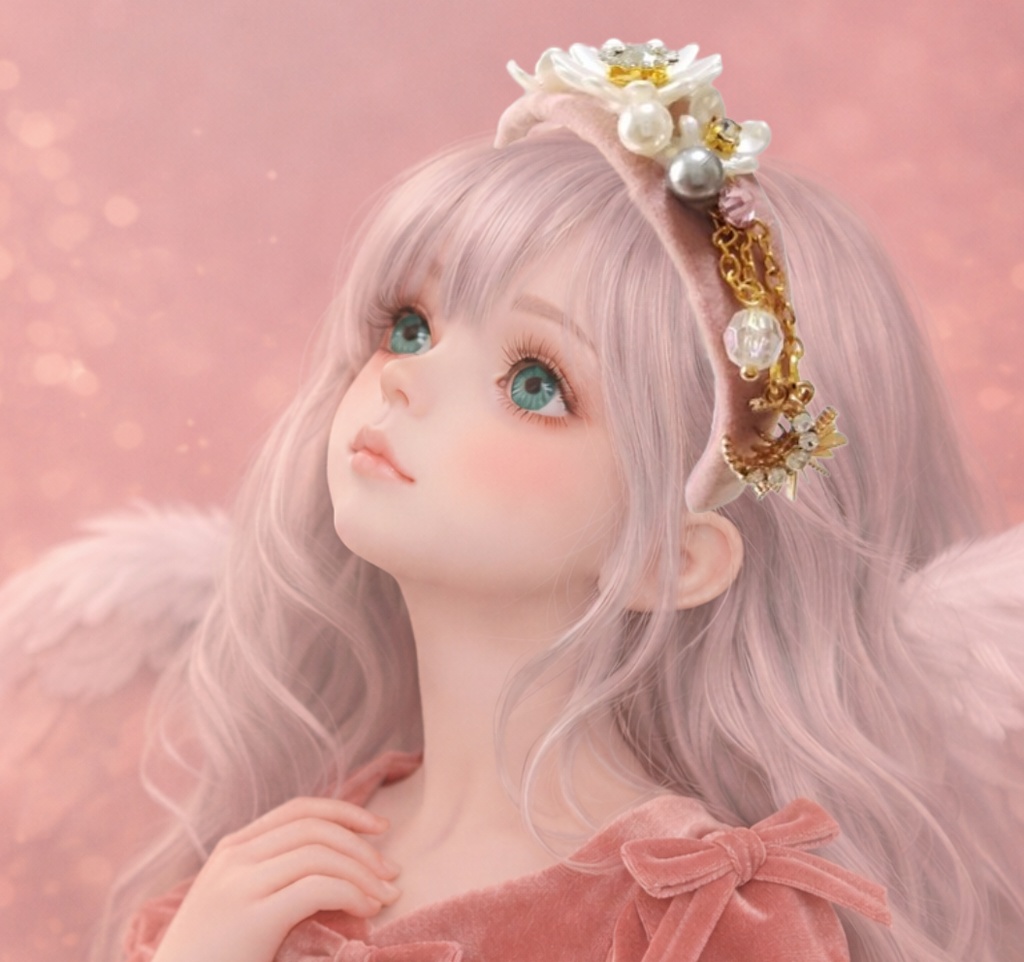 ドール用くすみピンクのカチューシャ送料無料