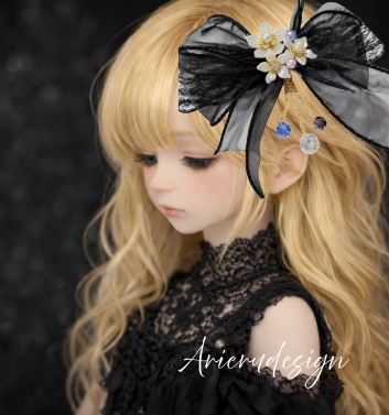 ビーズ揺れる透ける黒のリボン飾り 送料込み