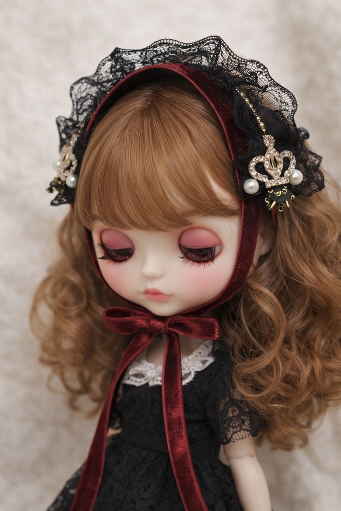 ドール用ヘッドドレス赤のベルベット送料込み