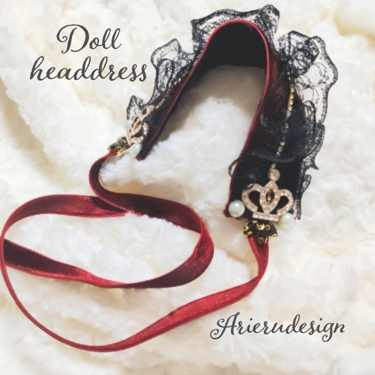 ドール用ヘッドドレス赤のベルベット送料込み