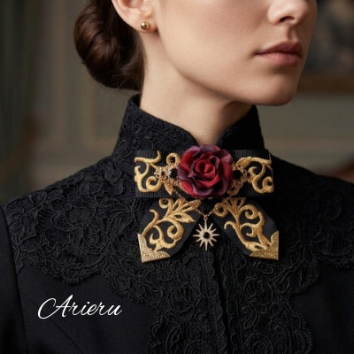 ハンドメイド 薔薇のブローチ|正絹・刺繍コード使用|ダークヴィクトリアンDark Victorian