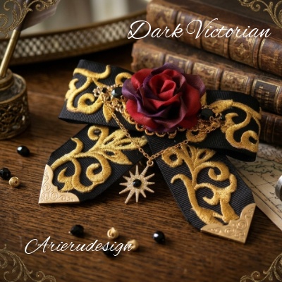 ハンドメイド 薔薇のブローチ|正絹・刺繍コード使用|ダークヴィクトリアンDark Victorian