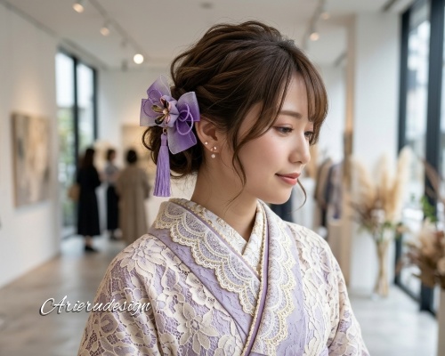 つまみ細工 藤霞 リボンクリップ