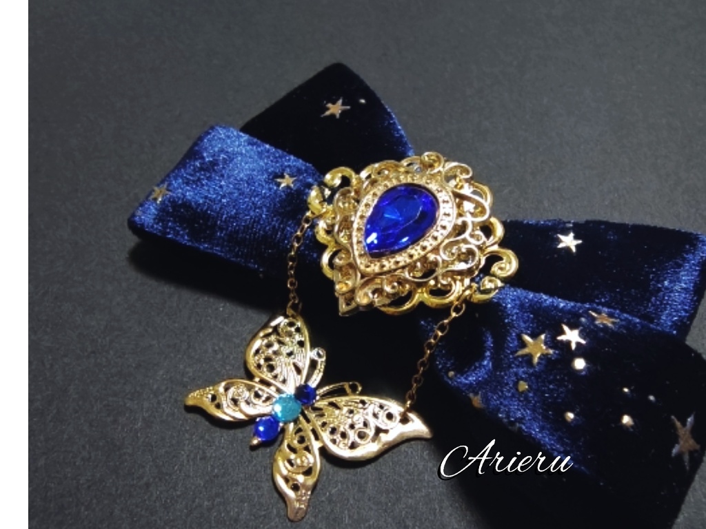 Midnight butterfly 夜空舞う蝶のベロアRibbonクリップ