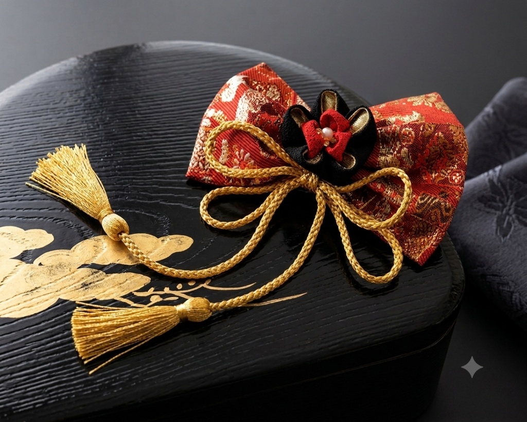 つまみ細工の髪飾り 黒椿〜 成人式 卒業式 結婚式 和装/ Tsumami Zaiku Hair Accessory - Gorgeous Black Camellia -