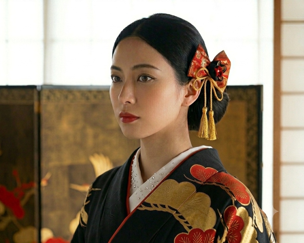つまみ細工の髪飾り 黒椿〜 成人式 卒業式 結婚式 和装/ Tsumami Zaiku Hair Accessory - Gorgeous Black Camellia -
