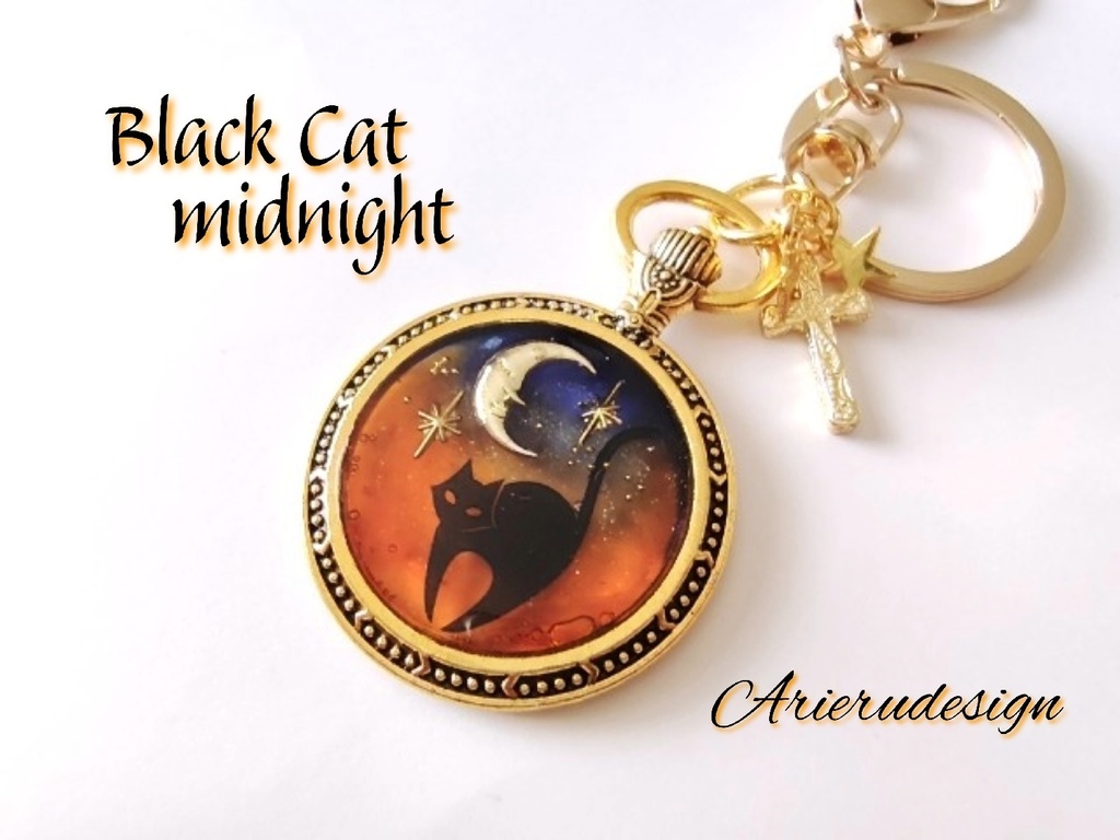 【BlackCat Midnight Halloween 】黒猫と月夜の幻想キーホルダー