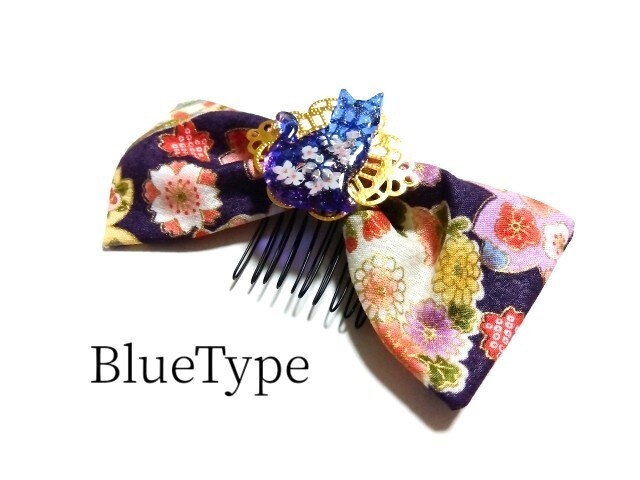和柄猫リボン髪飾り|Japanese Fabric Cat Bow Hair Accessory