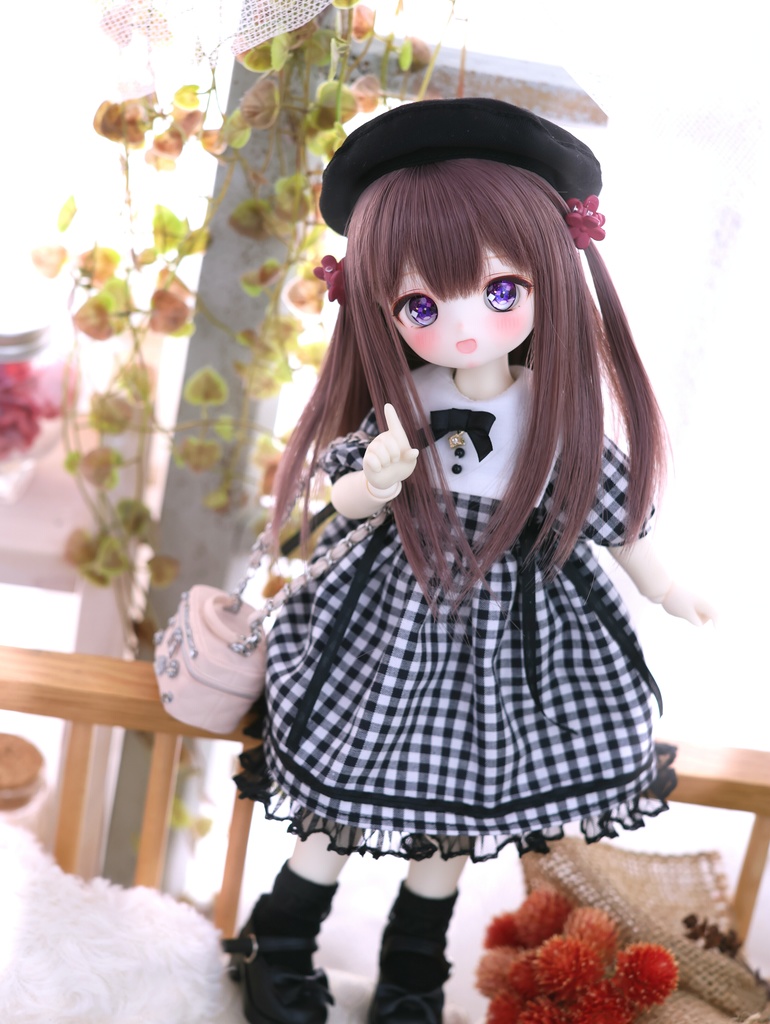 型紙 1/6サイズ TinyFox / BabyKUMAKO【ギンガムチェックワンピセット 型紙(デジタルVer)】【Gingham Check Dress Set Digital Pattern】