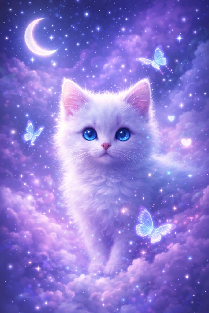 幻想的で可愛い猫のスマホ壁紙セット（PNG／高画質）