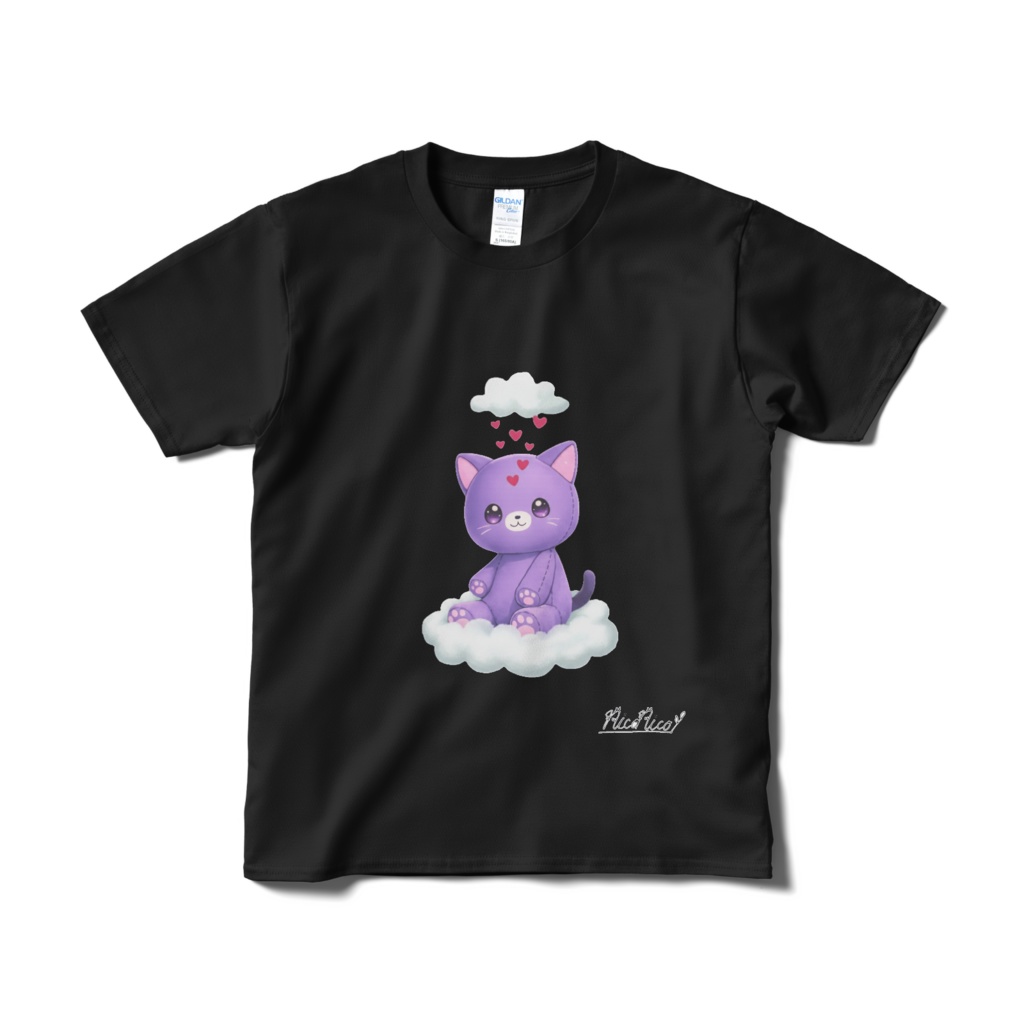 ぬいぐるみ両面ハート黒Tシャツ