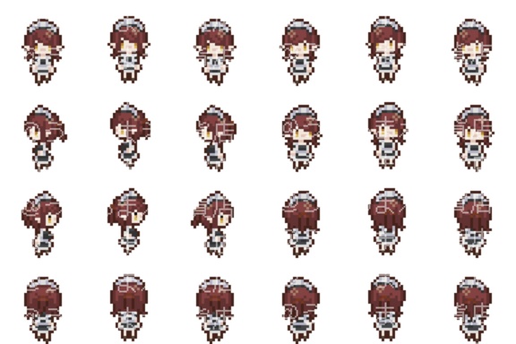 【8方向キャラチップ】メイド・バニーガールパーツ+メイドキャラチップセット【ゲーム素材】