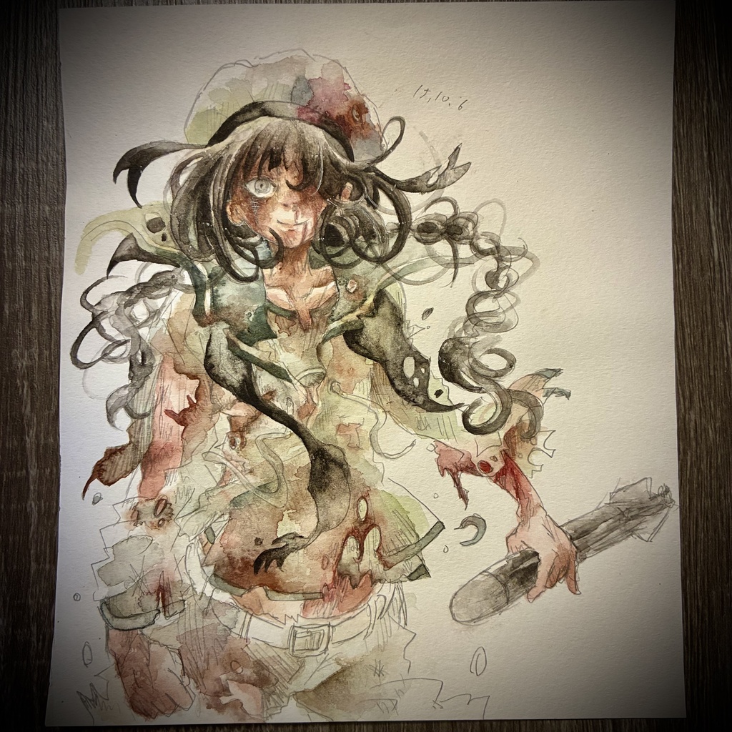 【水無月に死す原画】B5変形透明水彩ドローイング