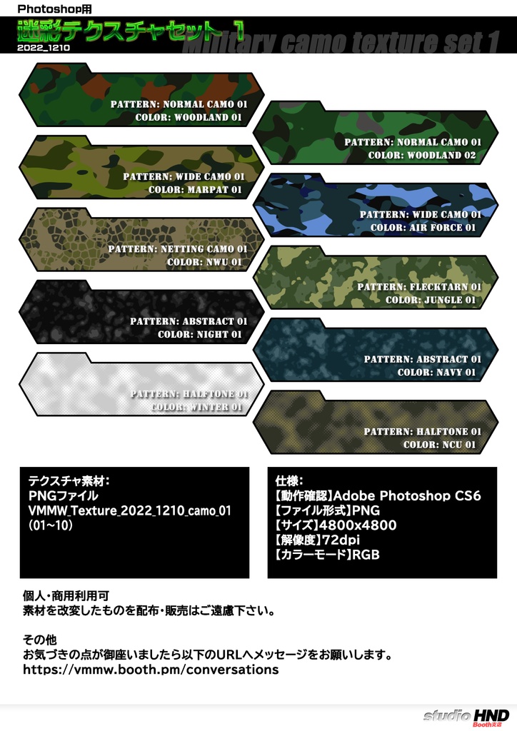 【VMMW】Photoshop用迷彩テクスチャセット1 2022 1210