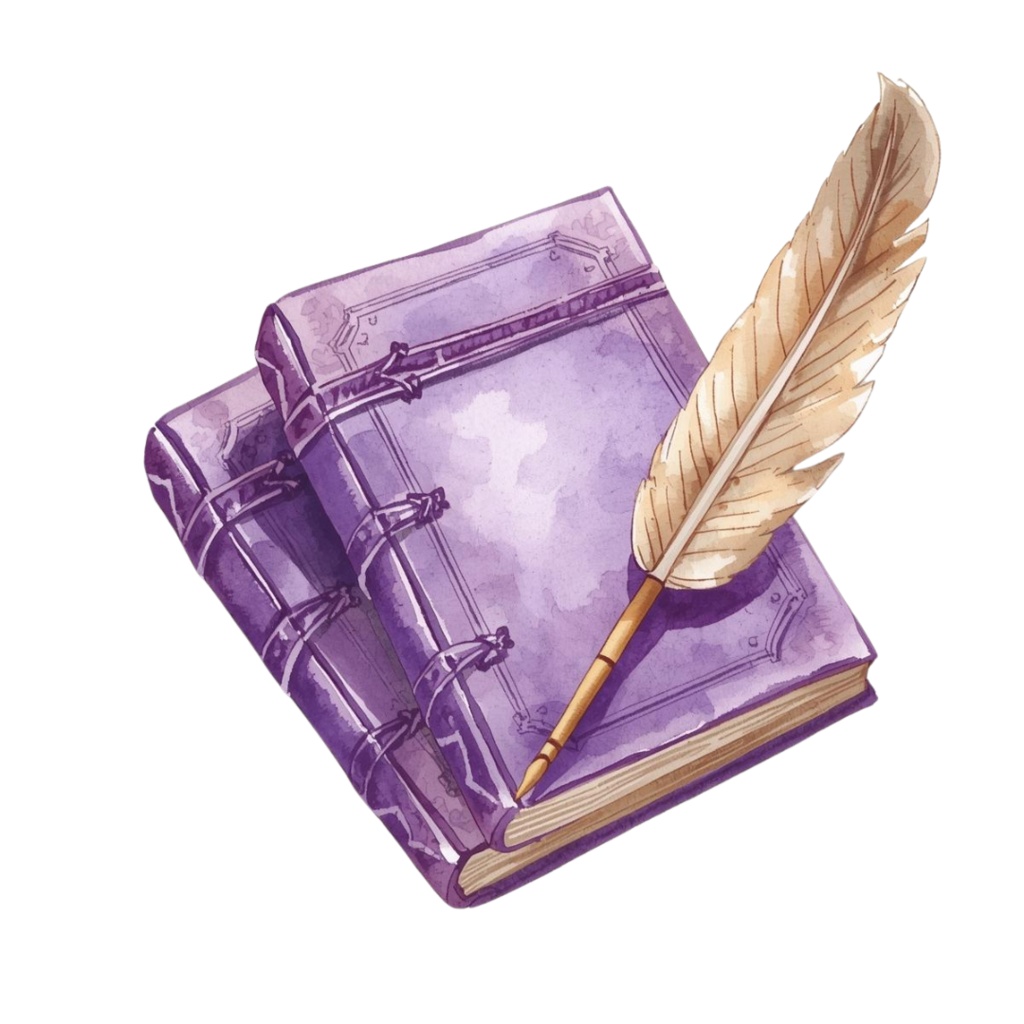 💜 紫のアンティーク水彩文房具クリップアートセット – 15点セット(PNG)