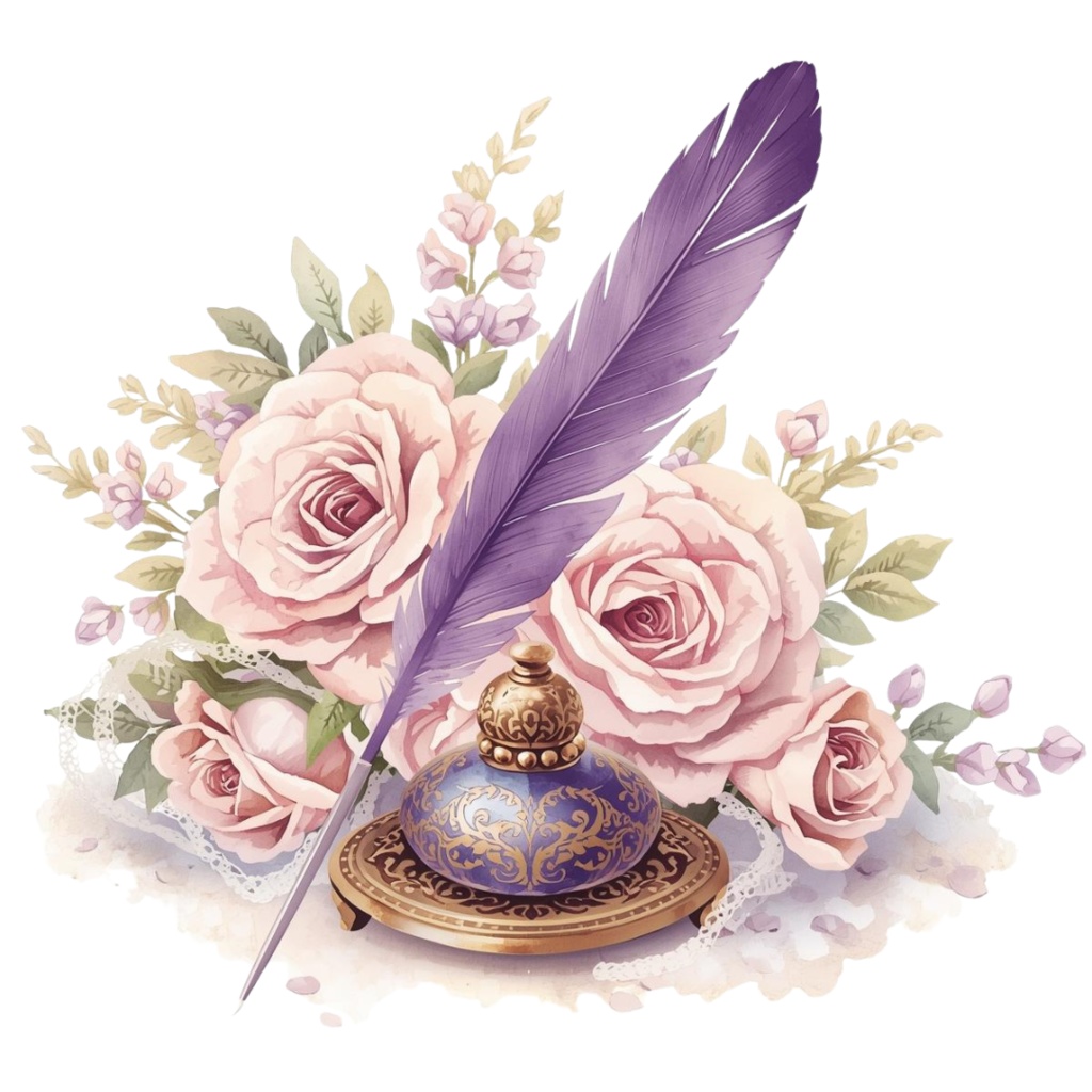 💜 紫のアンティーク水彩文房具クリップアートセット – 15点セット(PNG)