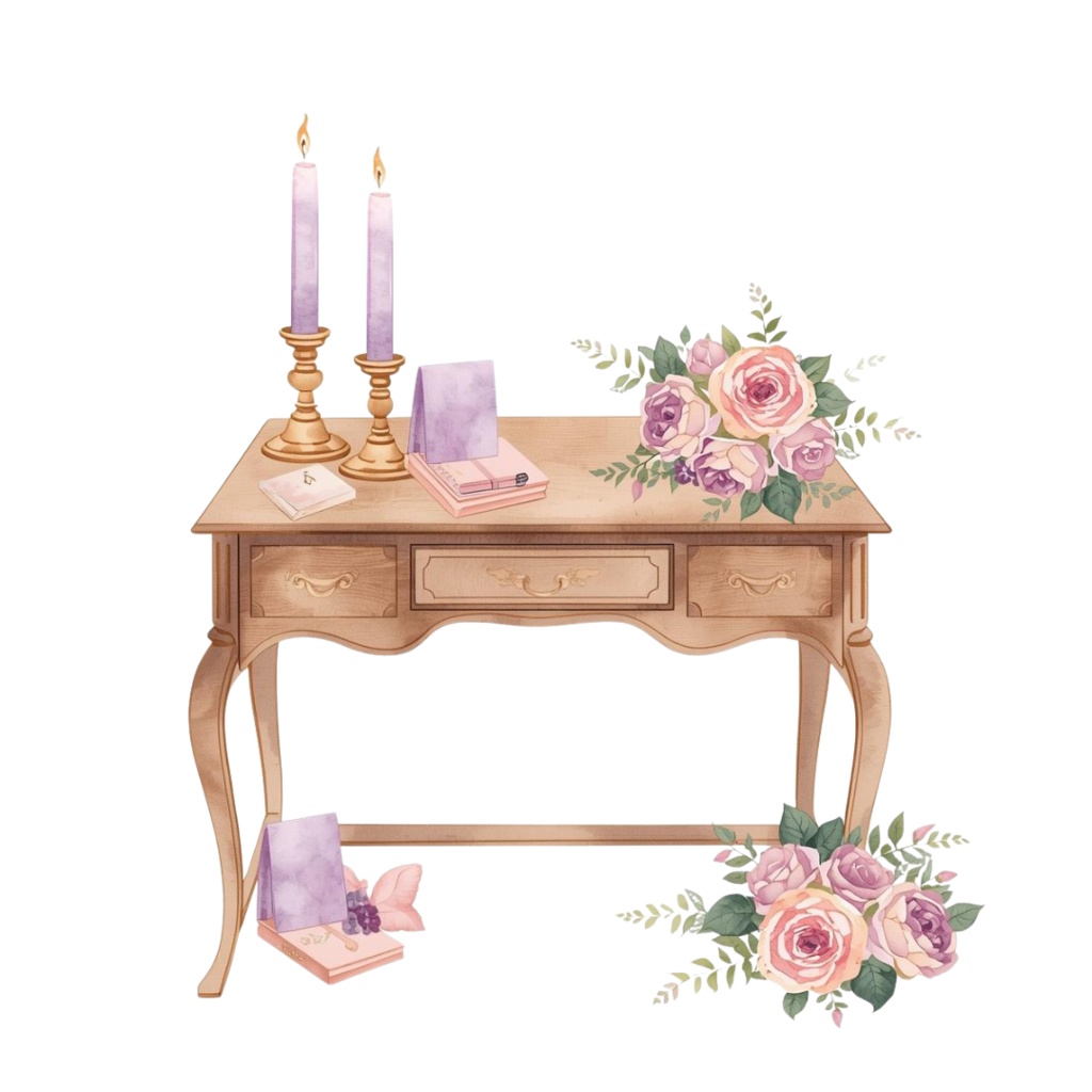 💜 紫のアンティーク水彩文房具クリップアートセット – 15点セット(PNG)