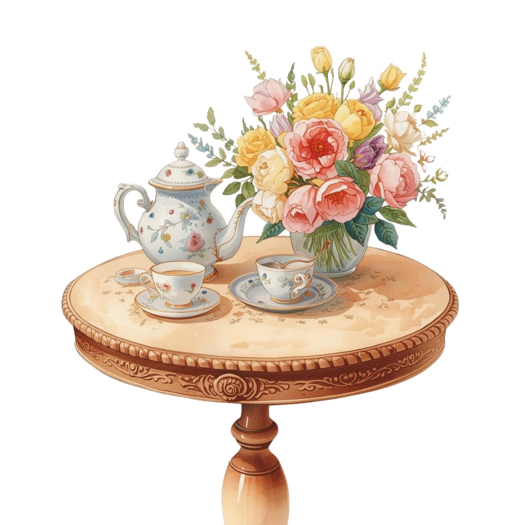 水彩アンティーク可愛い家具クリップアートセット(全15点/PNG透過)