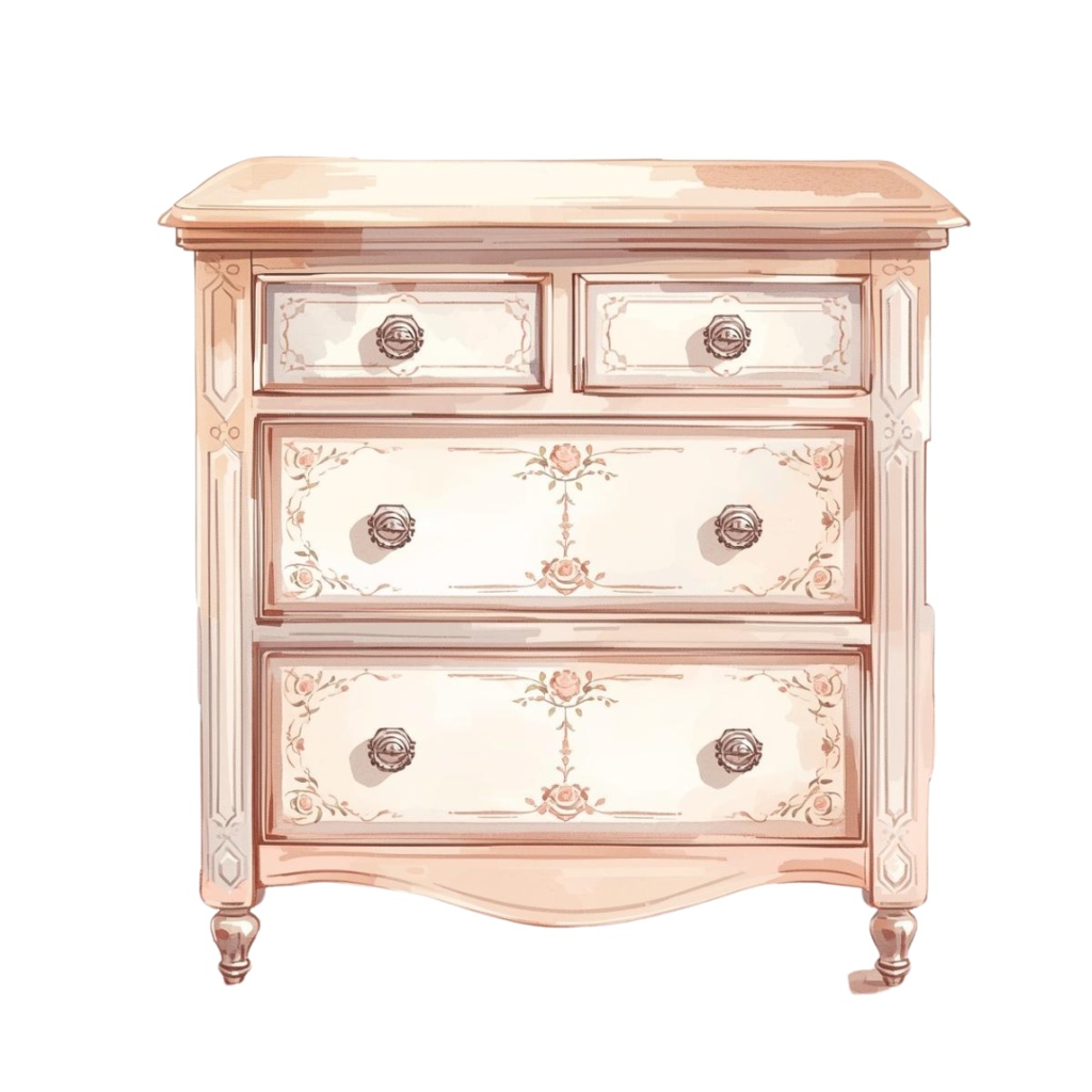 水彩アンティーク可愛い家具クリップアートセット(全15点/PNG透過)