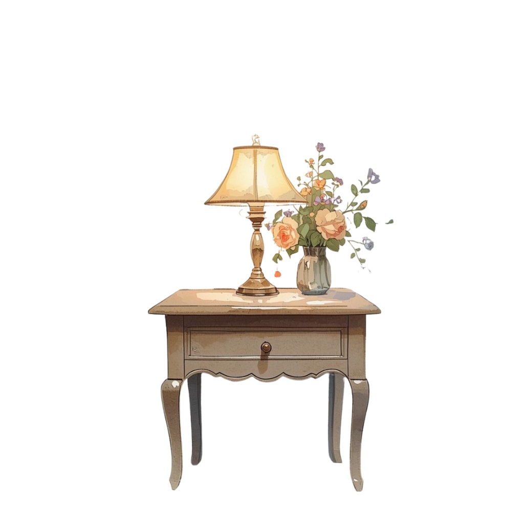 水彩アンティーク可愛い家具クリップアートセット(全15点/PNG透過)