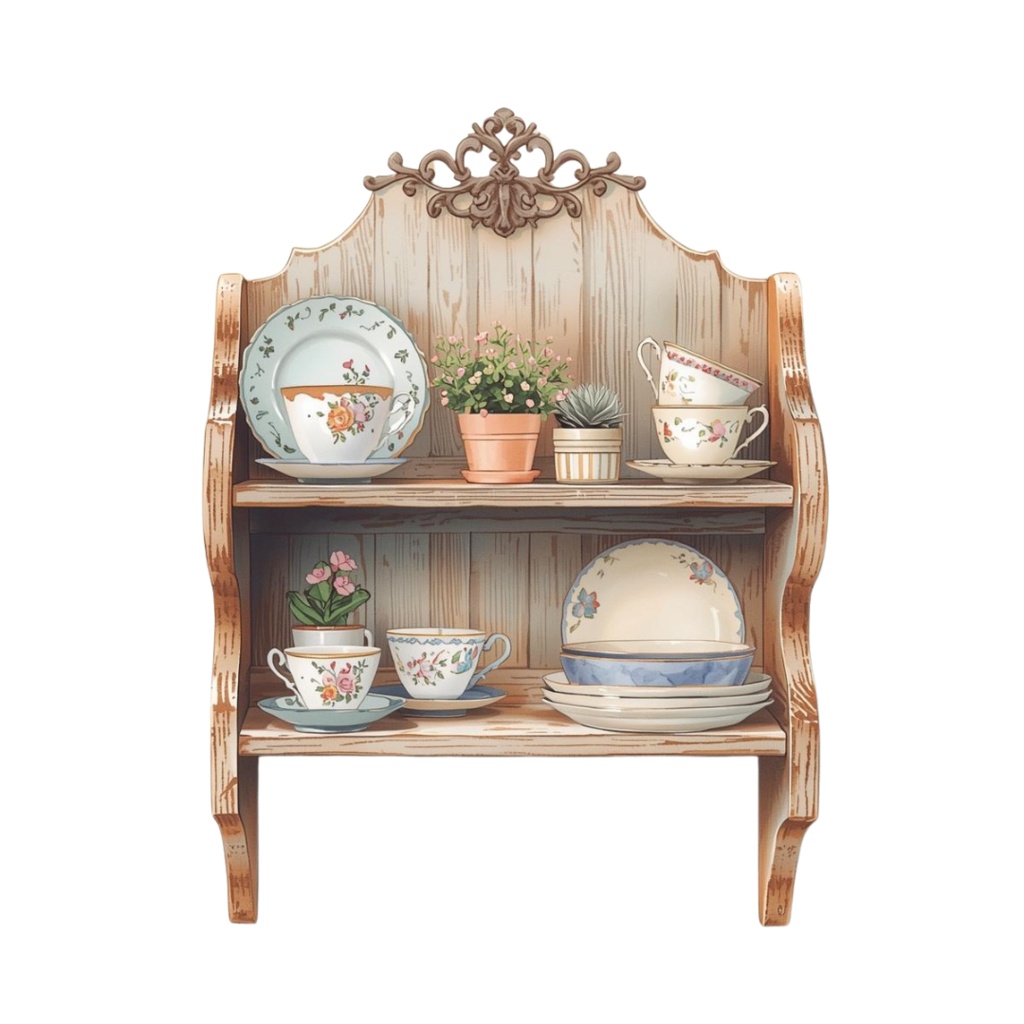 水彩アンティーク可愛い家具クリップアートセット(全15点/PNG透過)